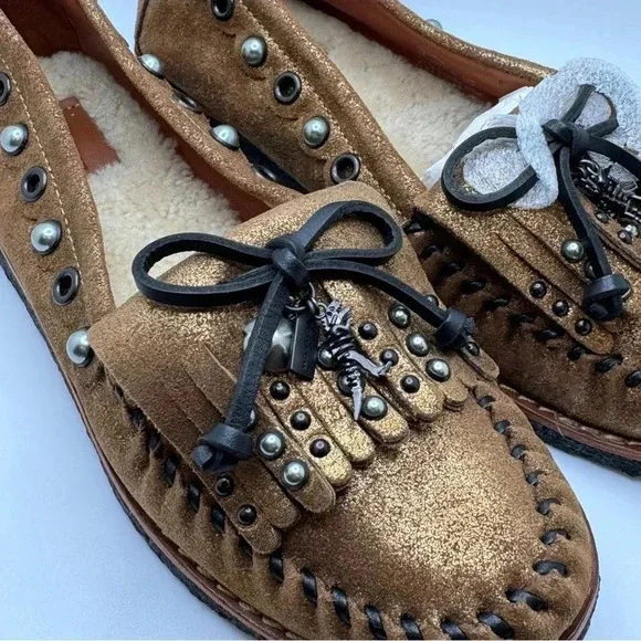 Coach Metallic Gold Rexy Roccasin Slip On Flats Size 7 - Picture 3 of 11